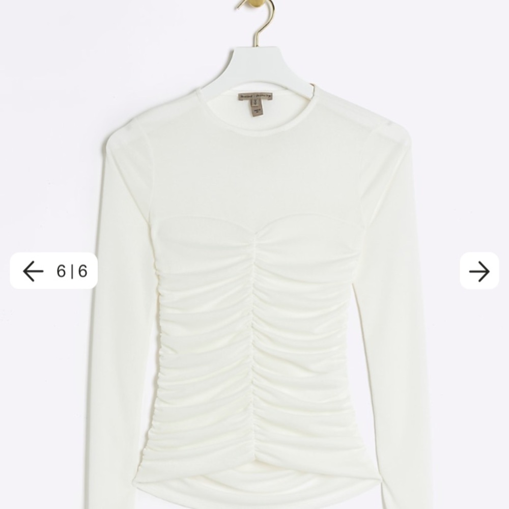 Cream Mesh Ruched Long Sleeve Top